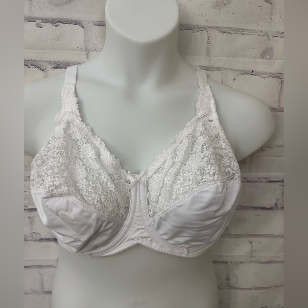 Lilyette By Bali Bra Size 44D Minimizer‎ Underwire 0428 White Lace Full Coverage